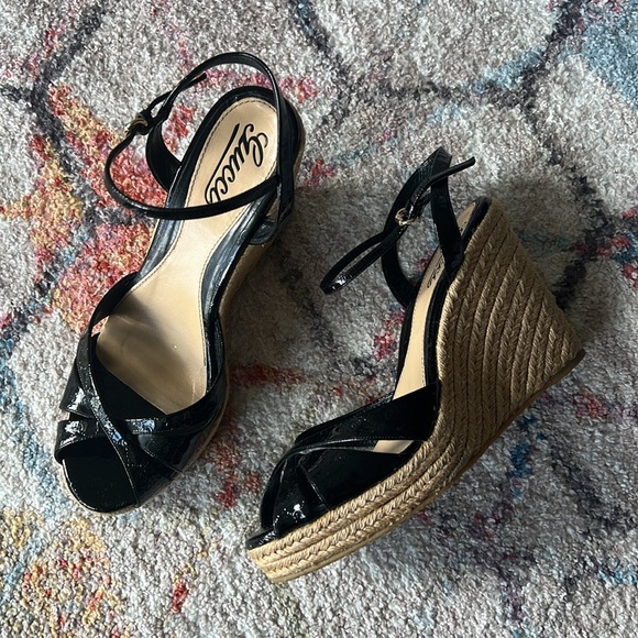 GUCCI GG Microguccissima Black Patent Leather Espadrille Wedges - 41.5 - Picture 1 of 11
